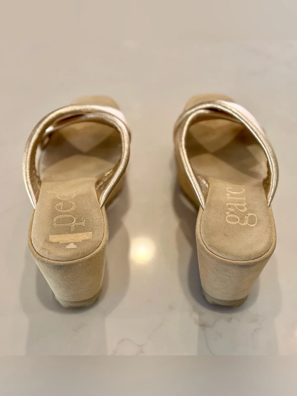 Pedro Garcia Florina Metallic Gold Crisscross Slide Wedges. Size 40EU/10US